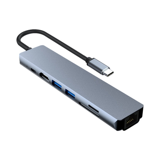 7 in 1 RJ45 + SD/TF + USB 3.0 x 2 + HDMI + PD to USB-C / Type-C HUB Adapter, RJ45+SD/TF+USB3.0x2+HDMI+PD