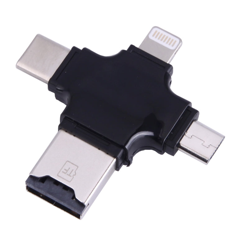 4 in 1 USB-C / Type-C & USB 2.0 & Micro USB & 8 Pin TF Card Reader for MacBook, PC, Laptop, Smart Phone with OTG Function, Support FAT32 & exFAT