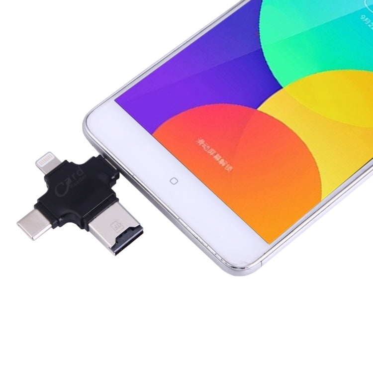 4 in 1 USB-C / Type-C & USB 2.0 & Micro USB & 8 Pin TF Card Reader for MacBook, PC, Laptop, Smart Phone with OTG Function, Support FAT32 & exFAT