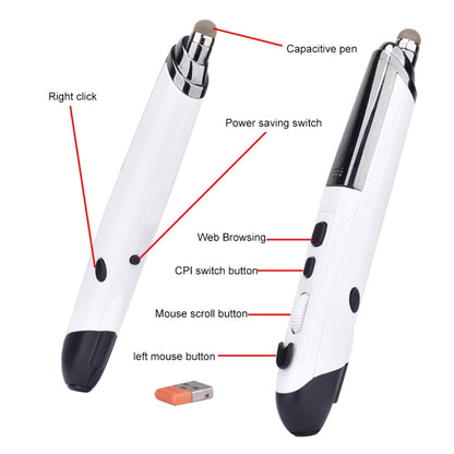 PR-08 6-keys Smart Wireless Optical Mouse with Stylus Pen & Laser Function, Laser Function White, Laser Function Black, Laser Function Grey, Laser Function Blue, Laser Function Red