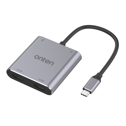 Onten 9175K 4 in 1 USB-C / Type-C to Dual HDMI + USB 3.0 + PD3.0 USB-C / Type-C Charging Port 4K HD Video Converter, 9175K
