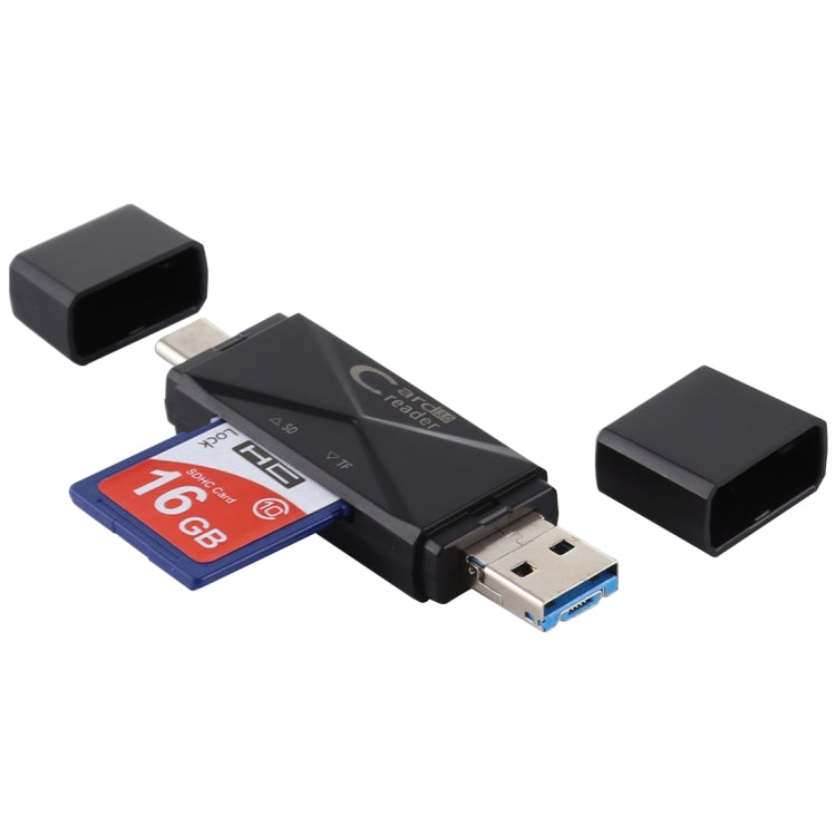 USB-C / Type-C + SD + TF + Micro USB to USB 3.0 Card Reader, USB3.0
