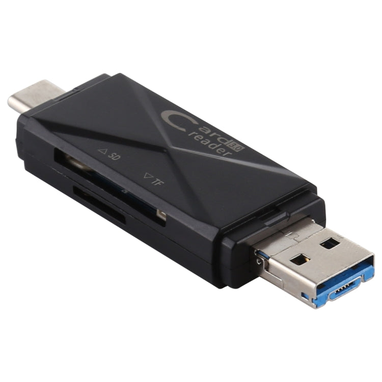 USB-C / Type-C + SD + TF + Micro USB to USB 3.0 Card Reader, USB3.0