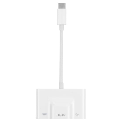 3 in 1 USB-C / Type-C Male to USB + 100M RJ45 Ethernet + Type-C Power Female Adapter, 3 in 1