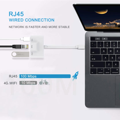 3 in 1 USB-C / Type-C Male to USB + 100M RJ45 Ethernet + Type-C Power Female Adapter, 3 in 1