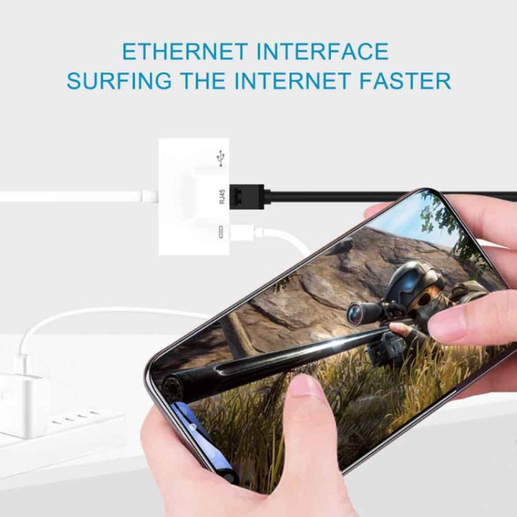 3 in 1 USB-C / Type-C Male to USB + 100M RJ45 Ethernet + Type-C Power Female Adapter, 3 in 1