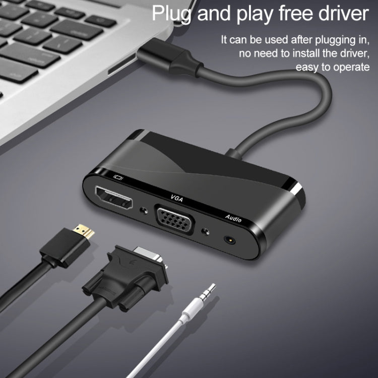 V83 USB-C / Type-C to 4K HDMI / VGA + 3.5mm Audio + USB Multi-function Adapter