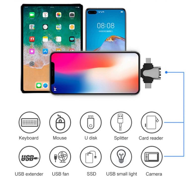 3 In 1 OTG Adapter, USB to Type-C / Micro USB / 8 Pin