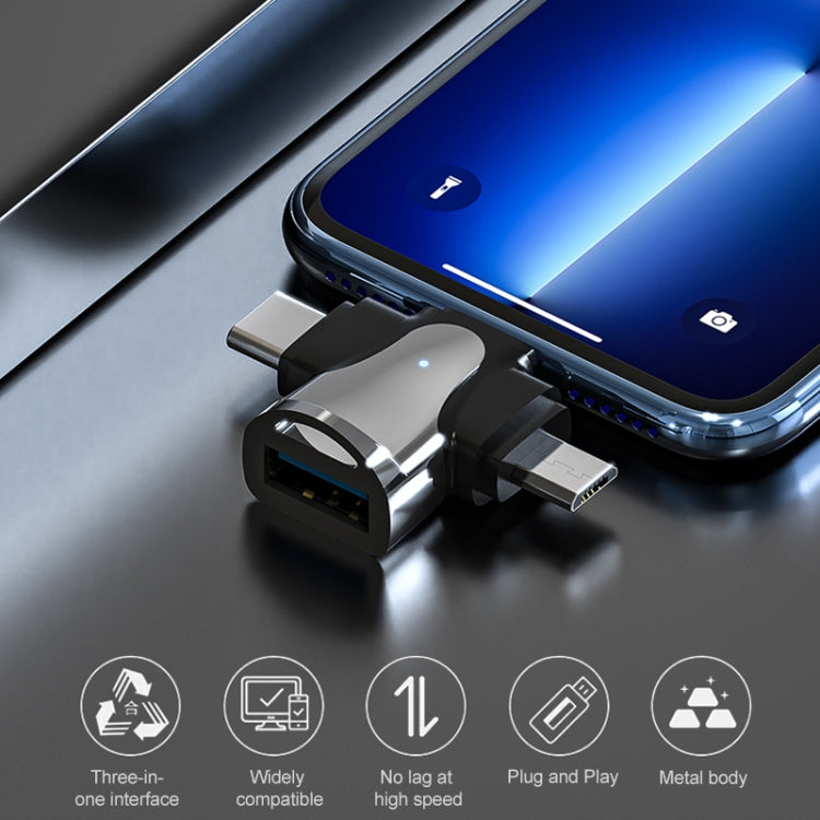 3 In 1 OTG Adapter, USB to Type-C / Micro USB / 8 Pin