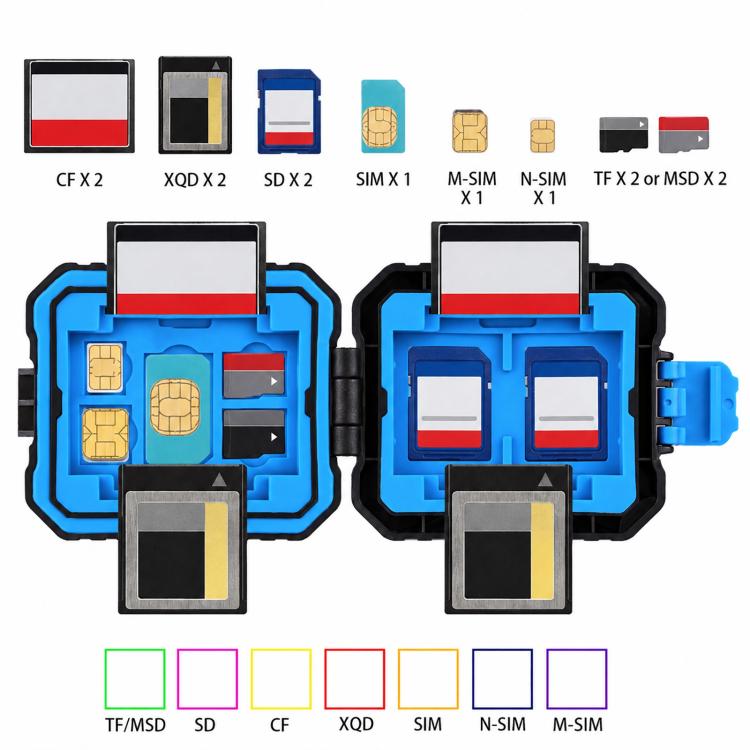 PULUZ 11 in 1 Memory Card Case for 3SIM + 2XQD + 2CF + 2TF + 2SD Card, 11 in 1