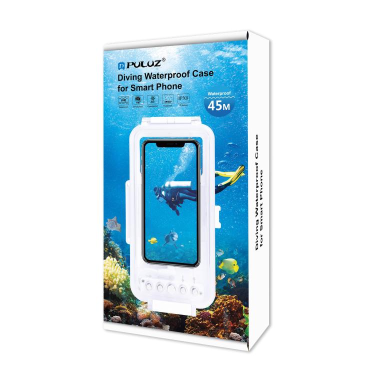 PULUZ 45m/147ft Waterproof Diving Case Photo Video Taking Underwater Housing Cover for iPhone 17 Pro / 17 / Air / 16 / 16 Pro / 15 / 15 Pro, Galaxy, Huawei, Xiaomi, Google Android OTG Smartphones with Type-C Port, Universal Case for Type-C Port Phones