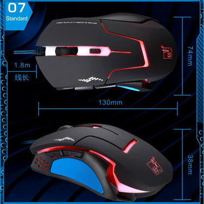 T7 Wired 3 Color Changeable 1200 DPI 1600DPI 2400DPI Gaming USB Optical Mouse, T7