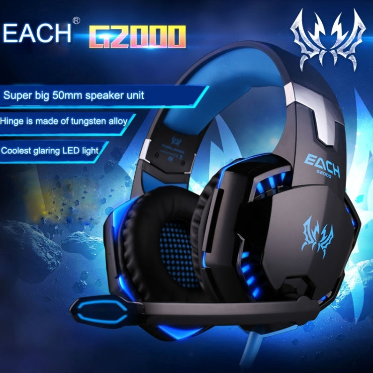 EACH G2000 Over-ear Stereo Bass Gaming Headset with Mic & LED Light for Computer, Cable Length: 2.2m