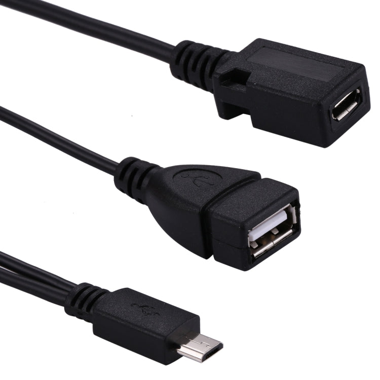 USB 2.0 Micro-B Male to USB 2.0 Micro-B Female Male & USB 2.0 Female Y Splitter OTG Cable, Length: 19 / 30cm