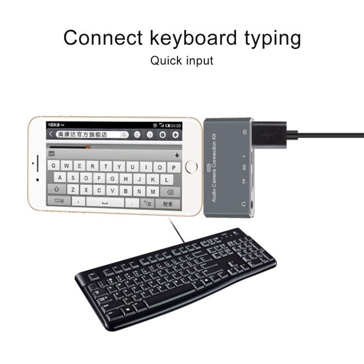D-198 5 in 1 8 Pin to USB HUB +USB-C / Type-C + 3.5mm Earphone + SD + TF Card Reader for MacBook, PC, Laptop, Smart Phones