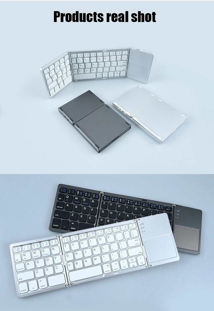 Wireless Folding Bluetooth Keyboard with Touchpad for Multi-Device Compatibility