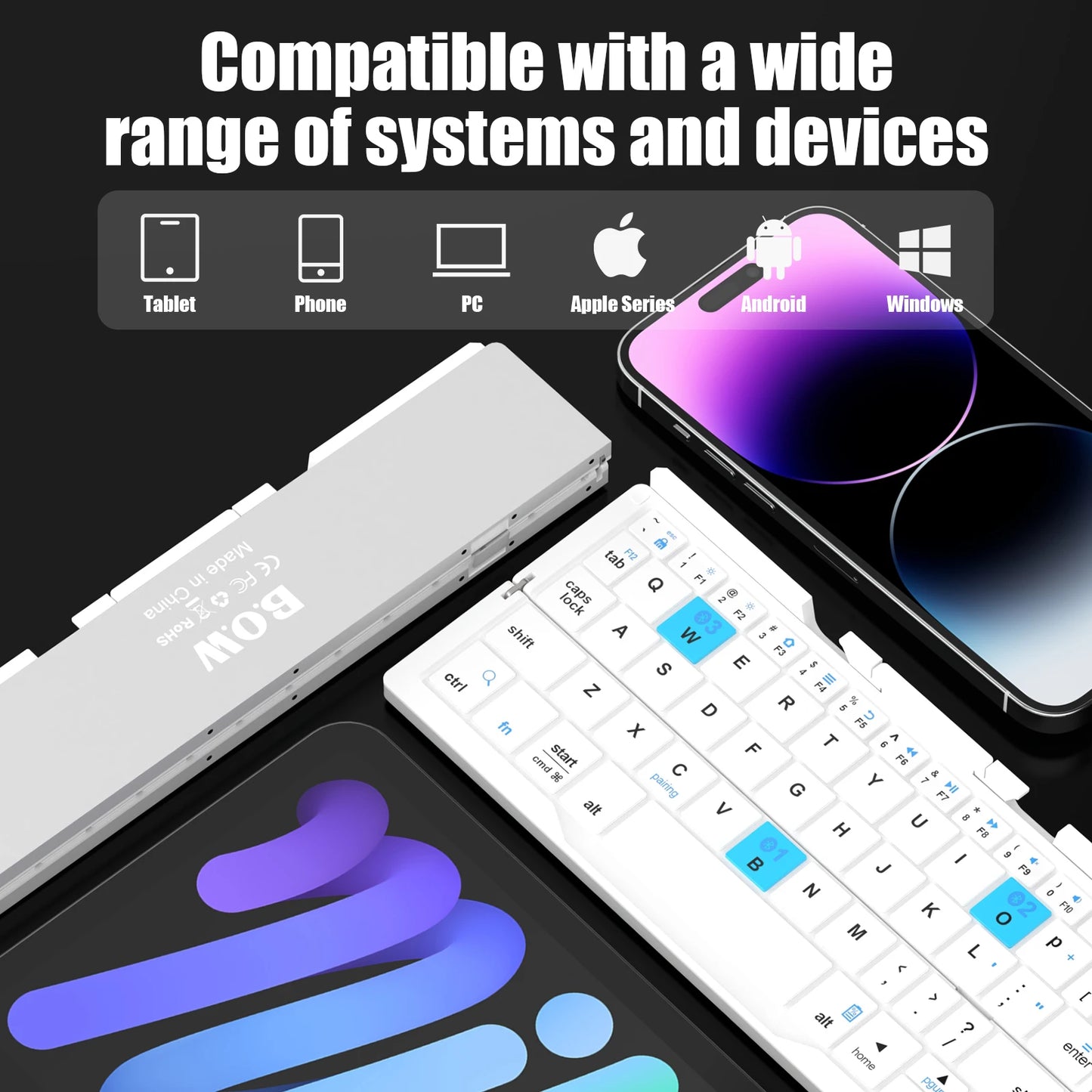 Folding Mini Wireless Bluetooth Keyboard with Magnetic Stand