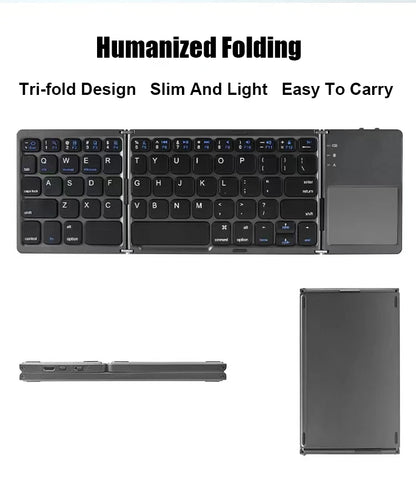 Wireless Folding Bluetooth Keyboard with Touchpad for Multi-Device Compatibility