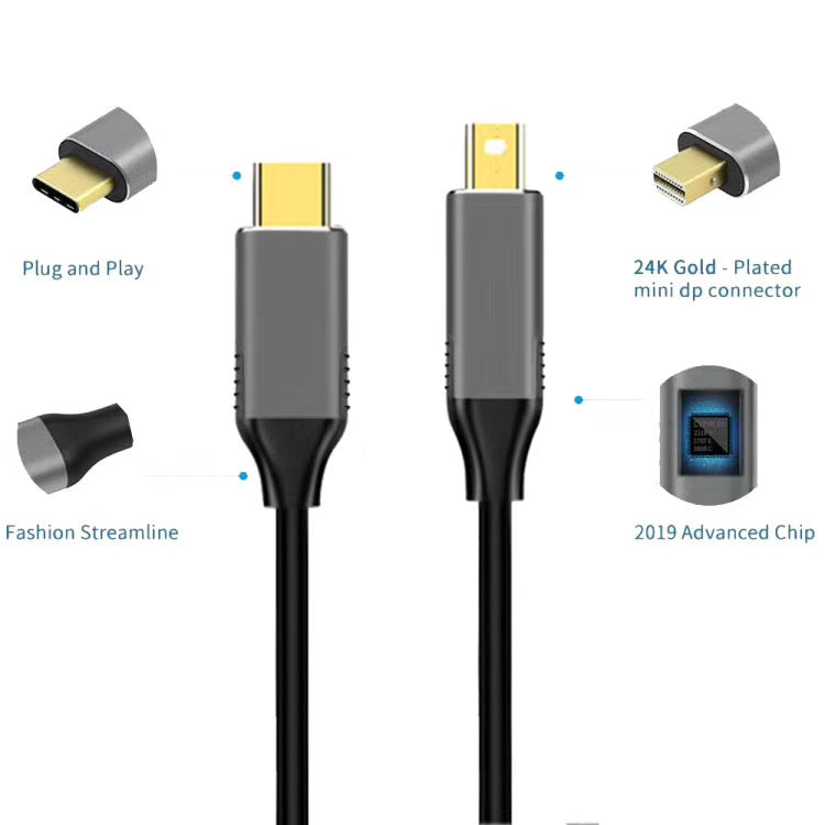 1.8m Mini DisplayPort Male to USB-C / Type-C Male Adapter Cable