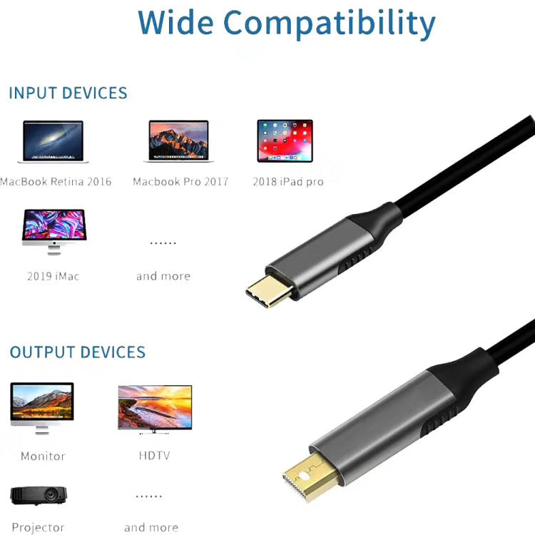 1.8m Mini DisplayPort Male to USB-C / Type-C Male Adapter Cable