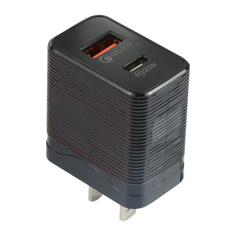 LZ-728 QC 3.0 USB + PD 20W USB-C / Type-C Fast Travel Charger, US Plug, US Plug