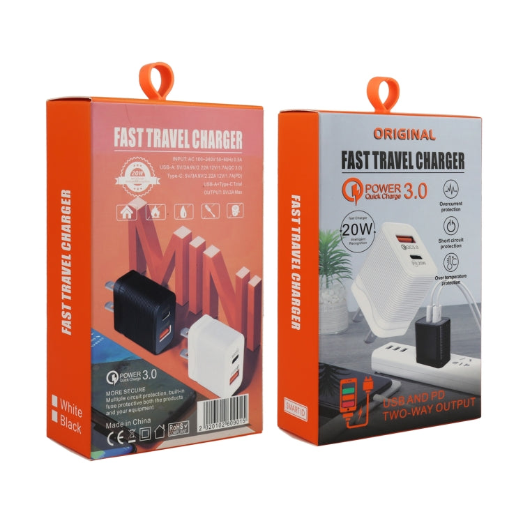 LZ-728 QC 3.0 USB + PD 20W USB-C / Type-C Fast Travel Charger, US Plug, US Plug