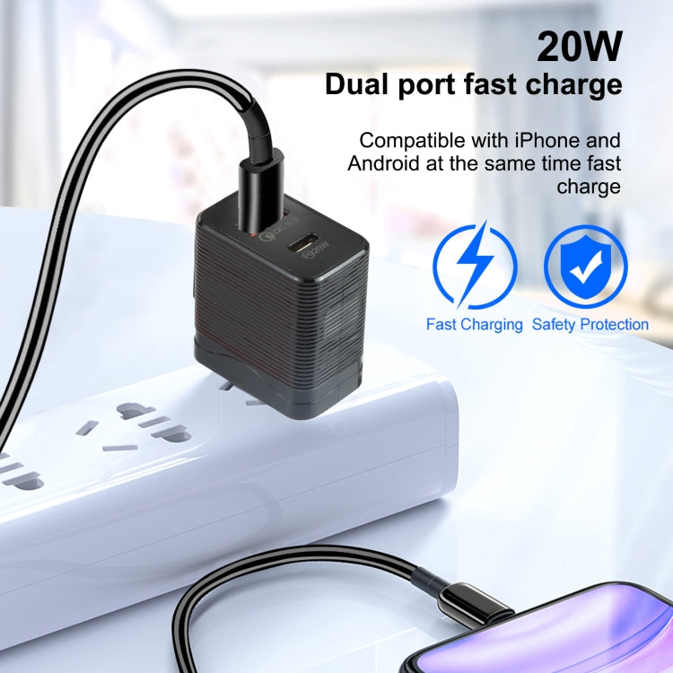 LZ-728 QC 3.0 USB + PD 20W USB-C / Type-C Fast Travel Charger, US Plug, US Plug