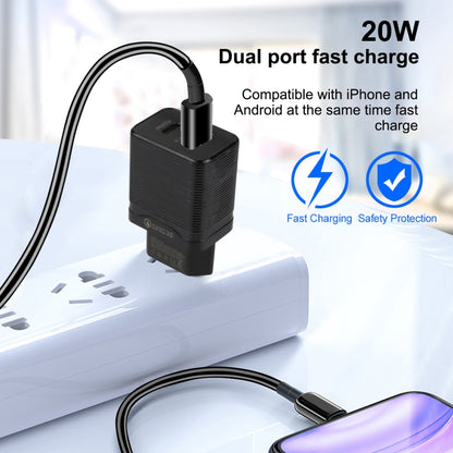 LZ-728 QC 3.0 USB + PD 20W USB-C / Type-C Fast Travel Charger, EU Plug, EU Plug