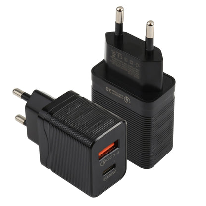 LZ-728 QC 3.0 USB + PD 20W USB-C / Type-C Fast Travel Charger, EU Plug, EU Plug