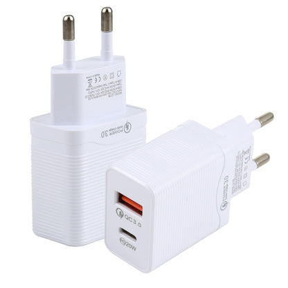 LZ-728 QC 3.0 USB + PD 20W USB-C / Type-C Fast Travel Charger, EU Plug, EU Plug