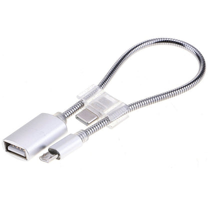 24cm 2A Micro USB to USB Aluminum Alloy Hose OTG Adapter Data Charging Cable with USB-C / Type-C Connector