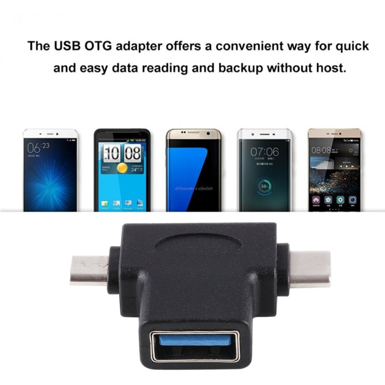 Multi-function USB 3.0 Female & USB-C / Type-C Male & Micro USB Male T-shape OTG Adapter