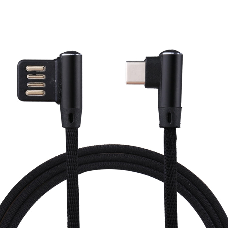 1m 2.4A Output USB to USB-C / Type-C Double Elbow Design Nylon Weave Style Data Sync Charging Cable, Type-C Coffee, Type-C Red, Type-C Black, Type-C Blue, Type-C Dark Blue