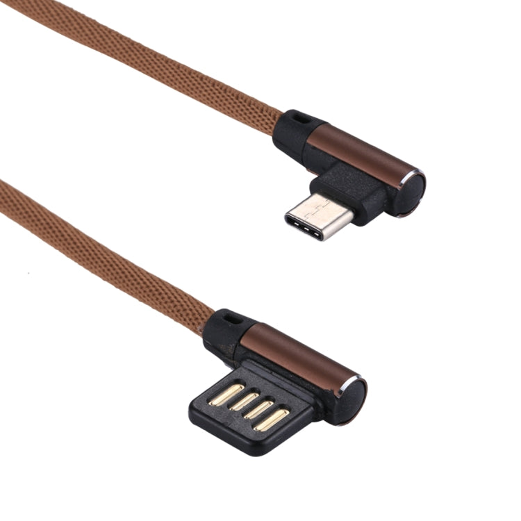 1m 2.4A Output USB to USB-C / Type-C Double Elbow Design Nylon Weave Style Data Sync Charging Cable, Type-C Coffee, Type-C Red, Type-C Black, Type-C Blue, Type-C Dark Blue