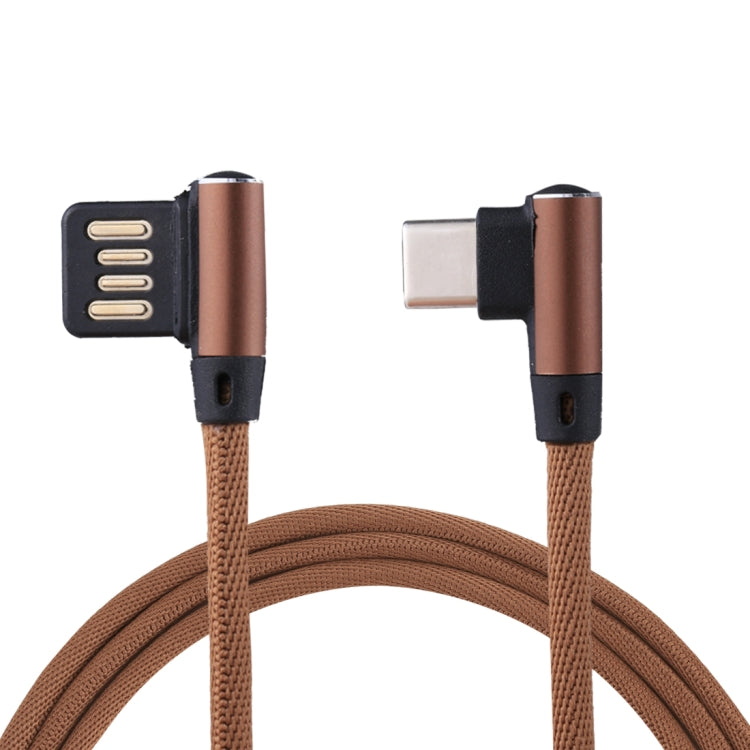 1m 2.4A Output USB to USB-C / Type-C Double Elbow Design Nylon Weave Style Data Sync Charging Cable, Type-C Coffee, Type-C Red, Type-C Black, Type-C Blue, Type-C Dark Blue