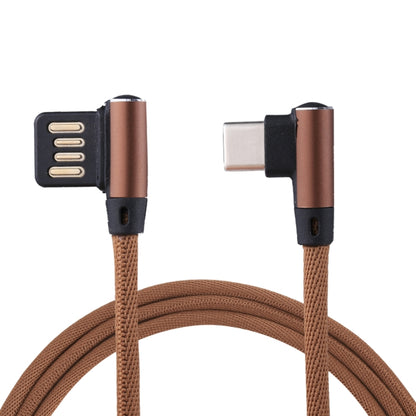 1m 2.4A Output USB to USB-C / Type-C Double Elbow Design Nylon Weave Style Data Sync Charging Cable, Type-C Coffee, Type-C Red, Type-C Black, Type-C Blue, Type-C Dark Blue