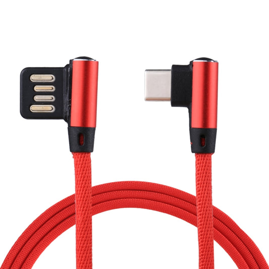 1m 2.4A Output USB to USB-C / Type-C Double Elbow Design Nylon Weave Style Data Sync Charging Cable, Type-C Red, Type-C Black, Type-C Blue, Type-C Dark Blue
