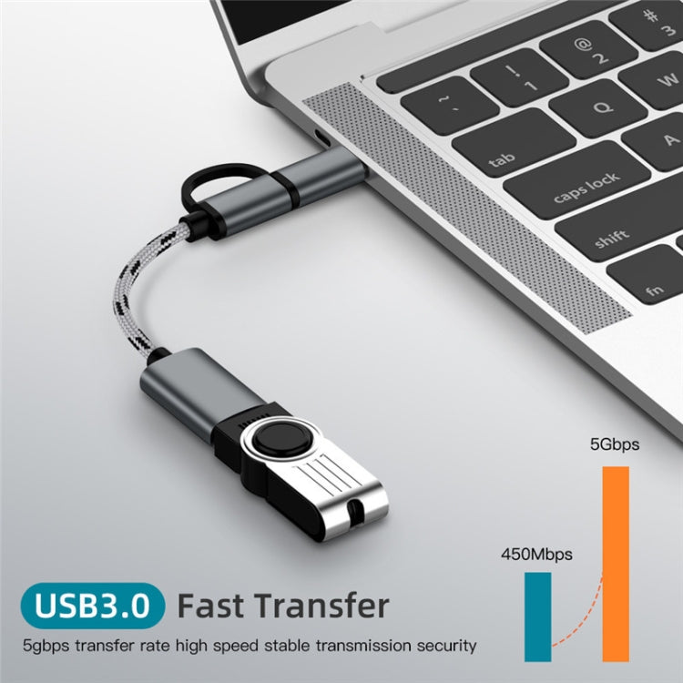 USB 3.0 Female to Micro USB + USB-C / Type-C Male Charging + Transmission OTG Nylon Braided Adapter Cable, Cable Length: 17cm, Micro USB 17cm Grey, Micro USB 17cm Gold