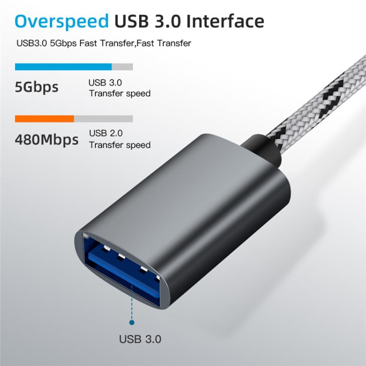 USB 3.0 Female to Micro USB + USB-C / Type-C Male Charging + Transmission OTG Nylon Braided Adapter Cable, Cable Length: 17cm, Micro USB 17cm Grey, Micro USB 17cm Gold