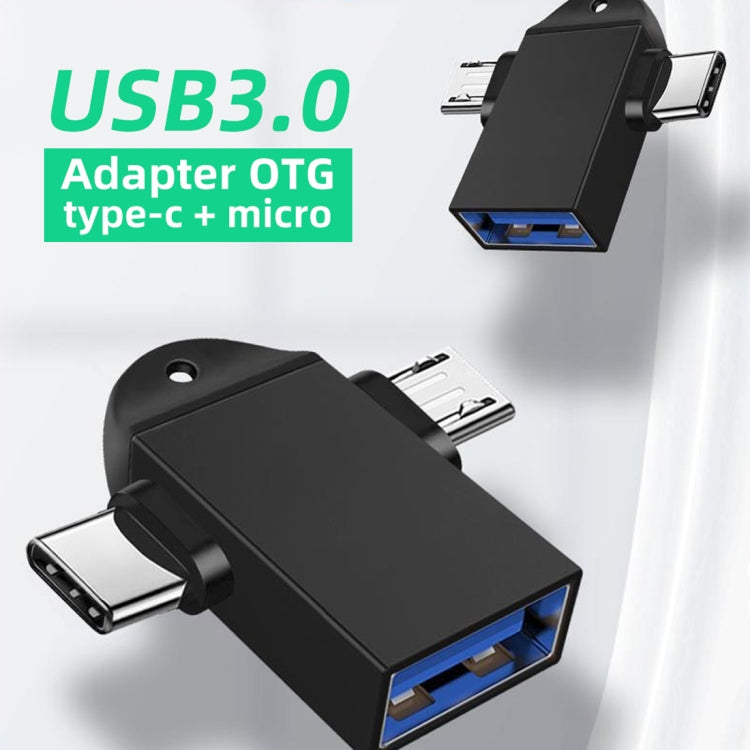 USB 3.0 Female to USB-C / Type-C Male + Micro USB Male Multi-function OTG Adapter with Sling Hole