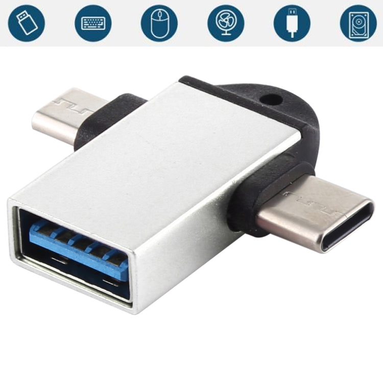 USB 3.0 Female to USB-C / Type-C Male + Micro USB Male Multi-function OTG Adapter with Sling Hole