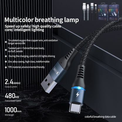 REMAX RC-152A 1m 2.4A USB to USB-C / Type-C Colorful Breathing Data Cable, Type-C