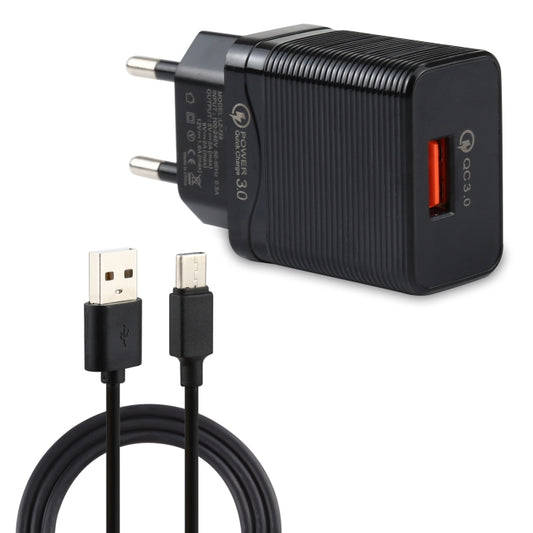 LZ-728 2 in 1 18W QC 3.0 USB Interface Travel Charger + USB to USB-C / Type-C Data Cable Set, EU Plug, Cable Length: 1m, with USB-C / Type-C Cable