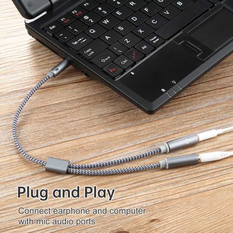HY191 2 in 1 3.5mm Male to Microphone + Audio Female Braided Audio Cable, Length: 26cm, HY191