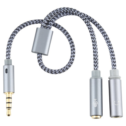 HY191 2 in 1 3.5mm Male to Microphone + Audio Female Braided Audio Cable, Length: 26cm, HY191