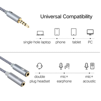 HY191 2 in 1 3.5mm Male to Microphone + Audio Female Braided Audio Cable, Length: 26cm, HY191