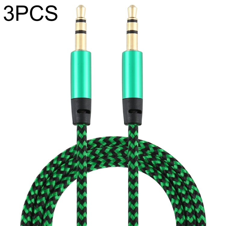 3 PCS K10 3.5mm Male to Male Nylon Braided Audio Cable, Length: 1m