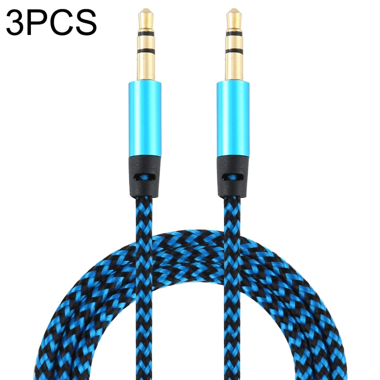 3 PCS K10 3.5mm Male to Male Nylon Braided Audio Cable, Length: 1m