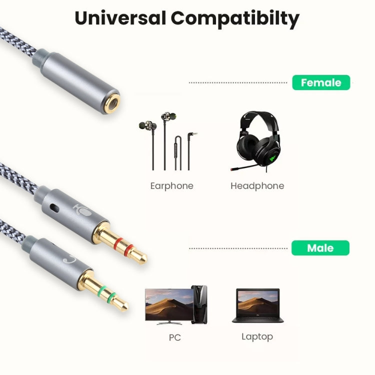 YH192 2 in 1 3.5mm Female to Microphone + Audio Male Braided Audio Cable, Length: 22cm, YH192