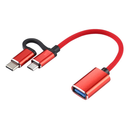 USB 3.0 Female to Micro USB + USB-C / Type-C Male Charging + Transmission OTG Nylon Braided Adapter Cable, Cable Length: 11cm, Micro USB Black, Micro USB Blue, Micro USB Red, Micro USB Silver, Micro USB  White